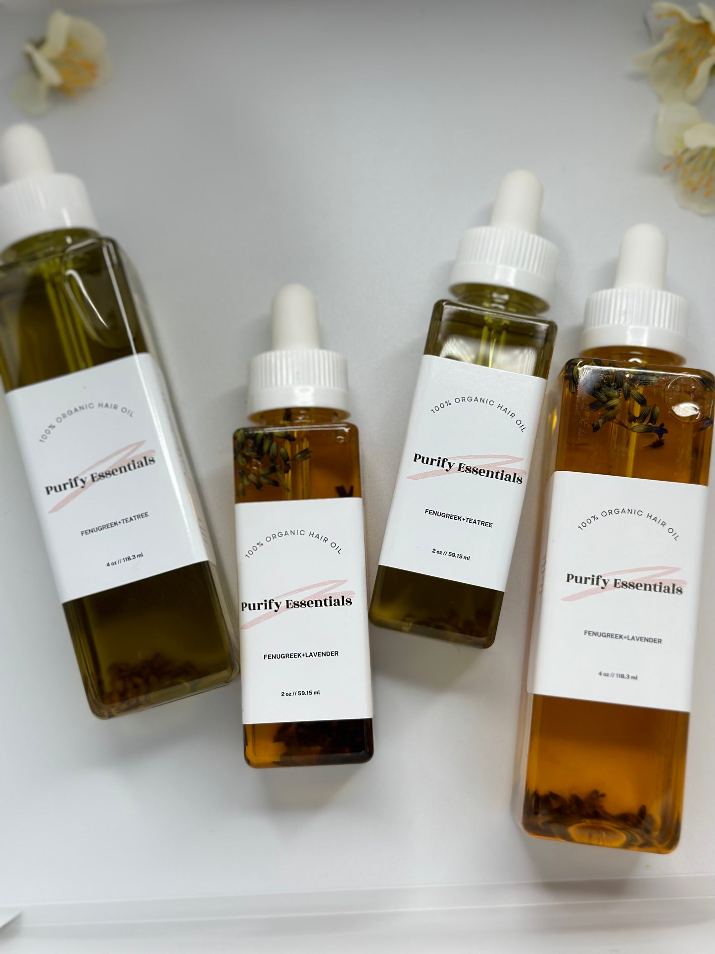 Bundle Deal: Fenugreek + Teatree &  Fenugreek+ Lavender Hair Oil (2-2oz & 2-4oz)